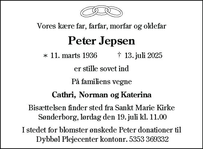 Dødsannonce for Peter Jepsen