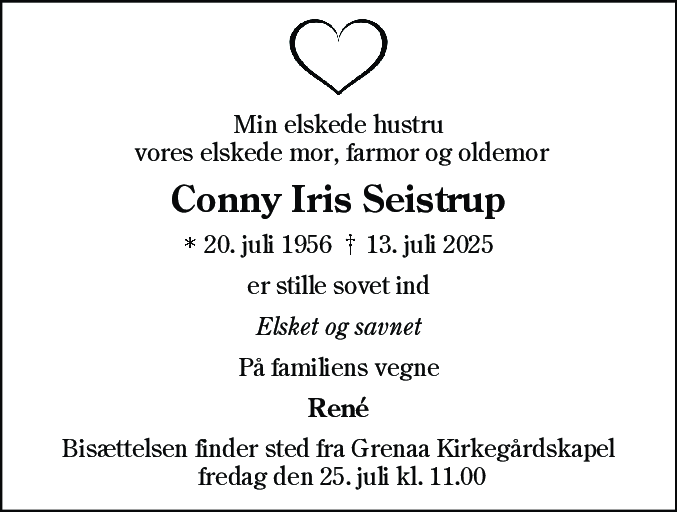 Dødsannonce for Conny Iris Seistrup