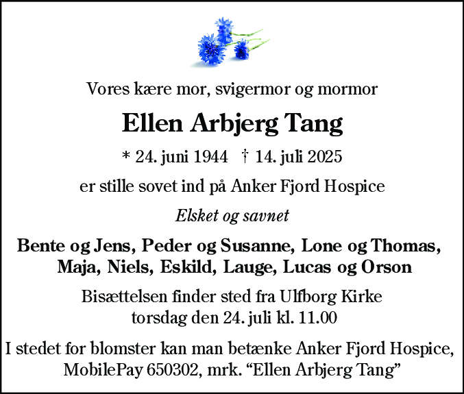 Dødsannonce for Ellen Arbjerg Tang