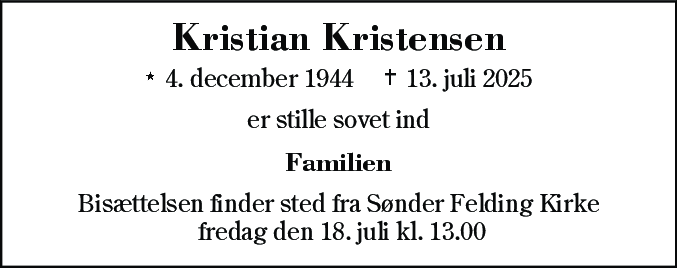 Dødsannonce for Kristian Kristensen