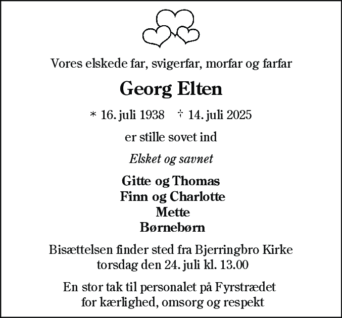 Dødsannonce for Georg Elten