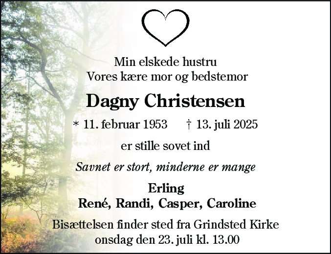 Dødsannonce for Dagny Christensen