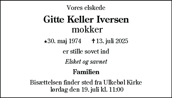 Dødsannonce for Gitte Keller Iversen