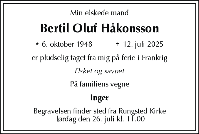 Dødsannonce for Bertil Oluf Håkonsson