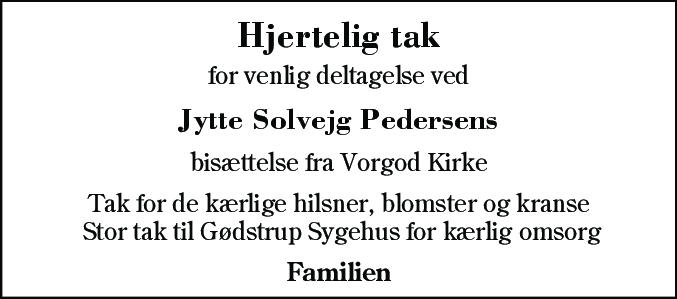 Dødsannonce for Jytte Solvejg Pedersen