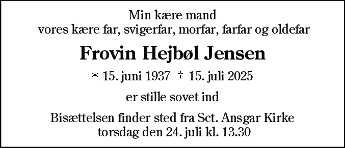 Dødsannonce for Frovin Hejbøl Jensen