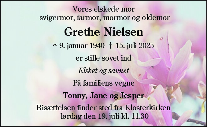 Dødsannonce for Grethe Nielsen