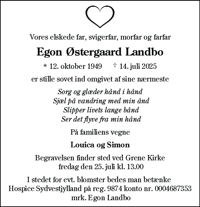 Dødsannonce for Egon Østergaard Landbo