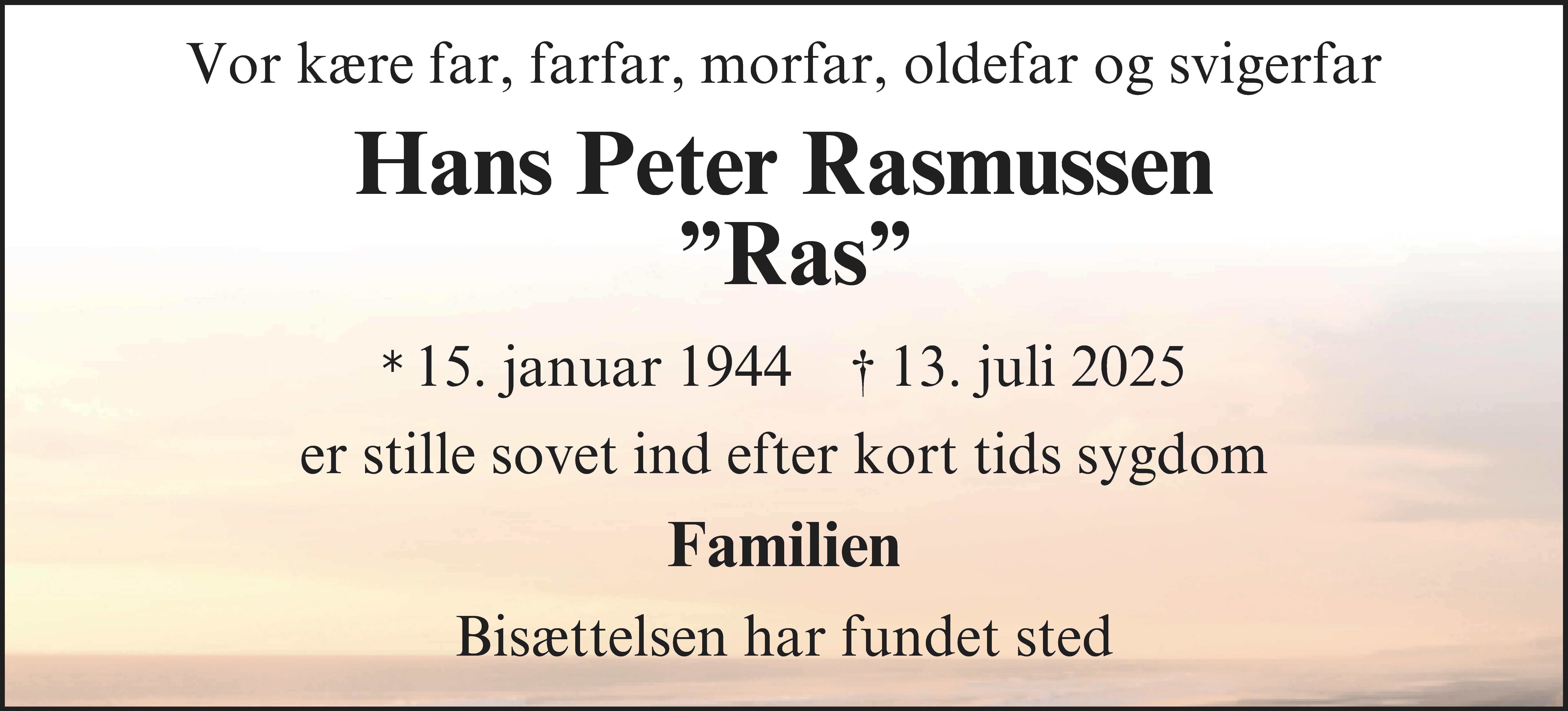 Dødsannonce for Hans Peter Rasmussen