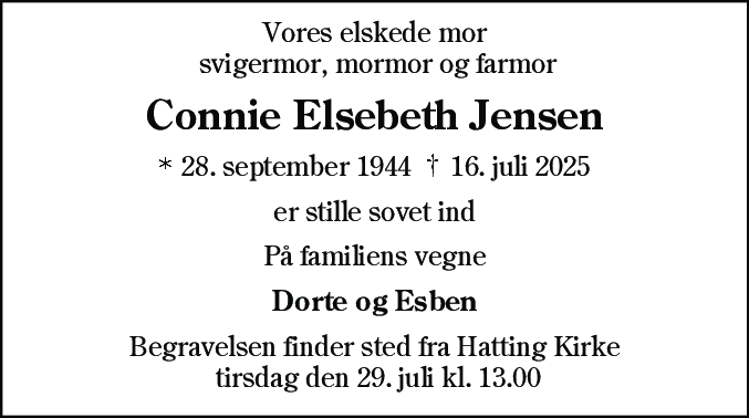 Dødsannonce for Connie Elsebeth Jensen