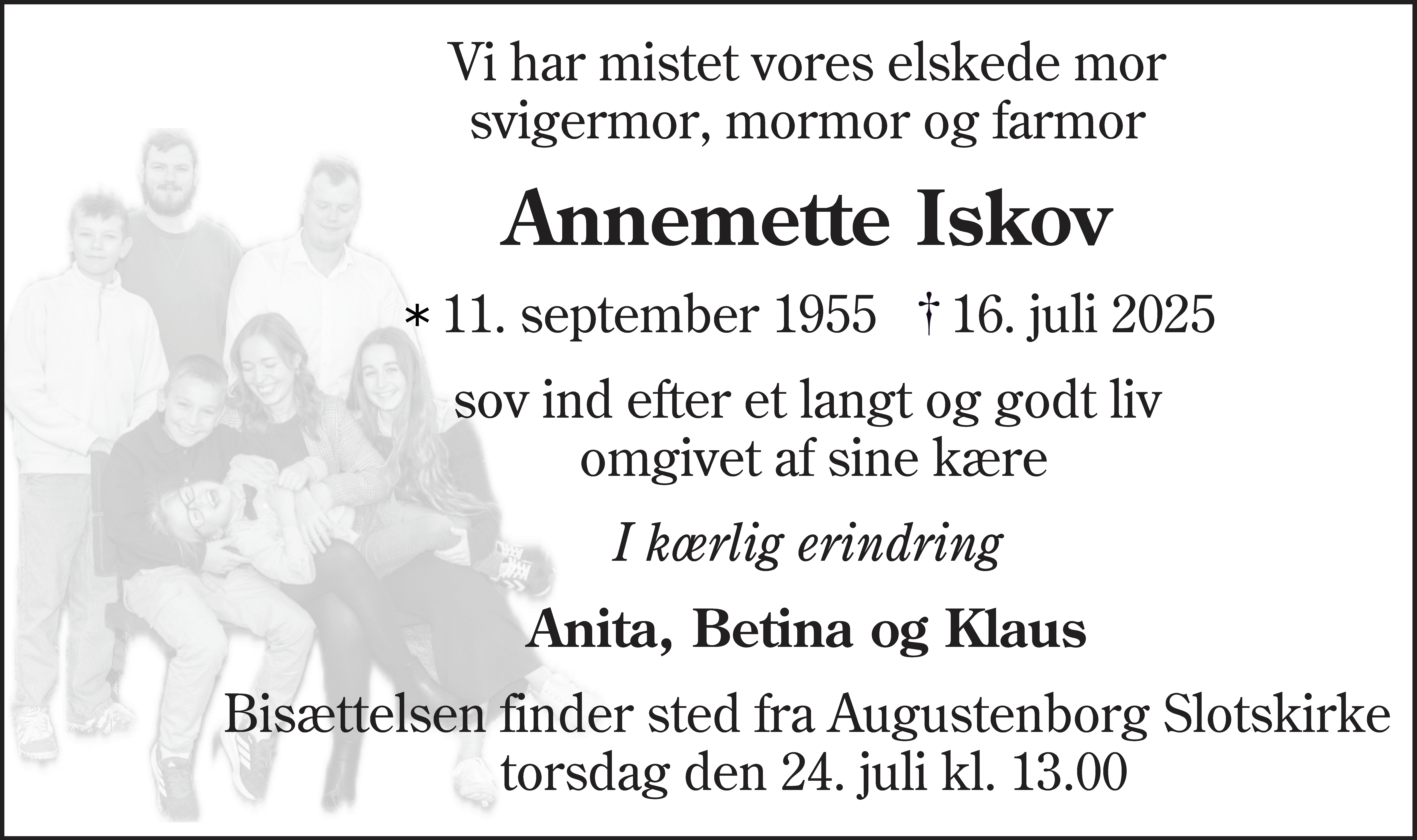Dødsannonce for Annemette Iskov