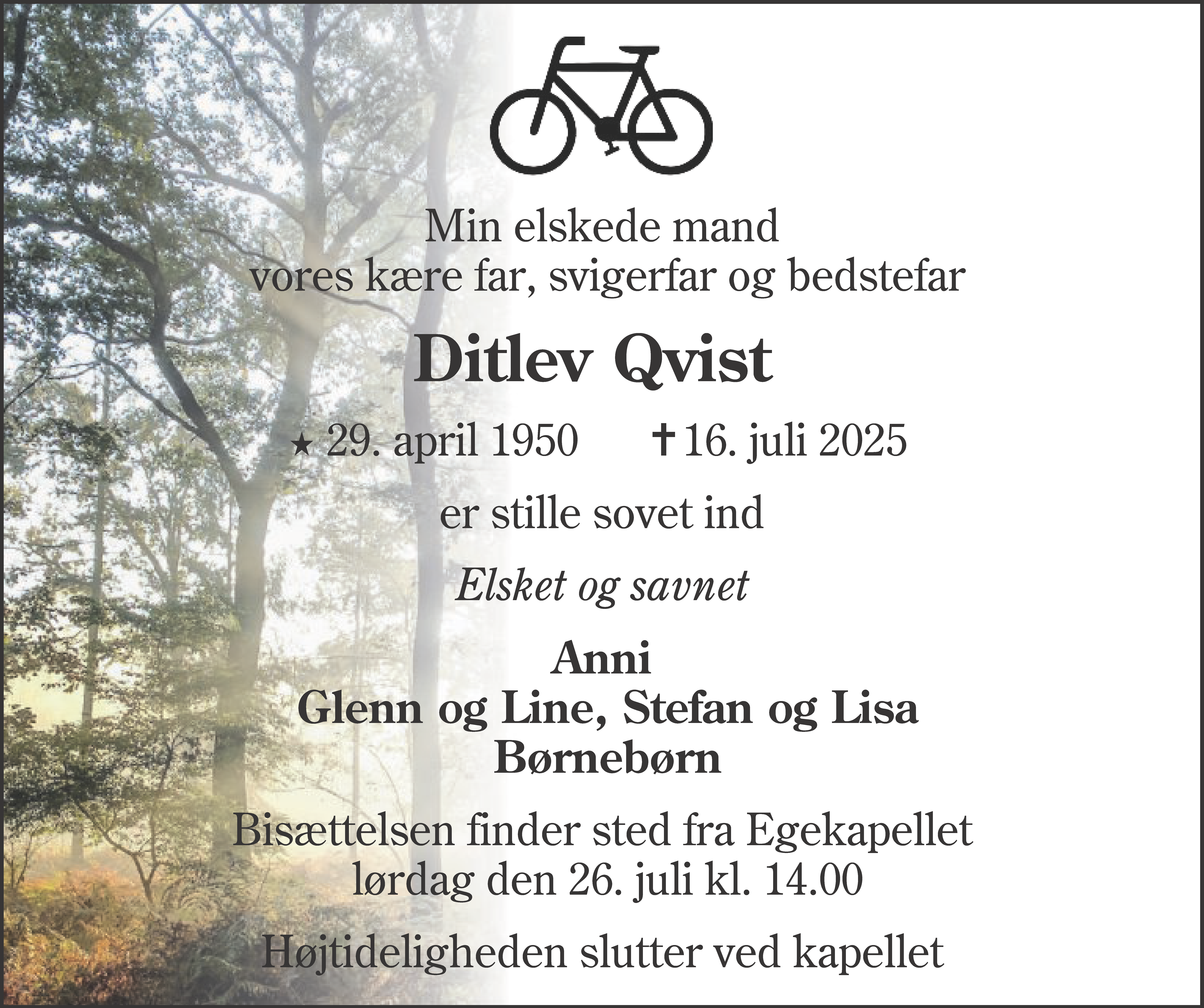 Dødsannonce for Ditlev Qvist Pedersen