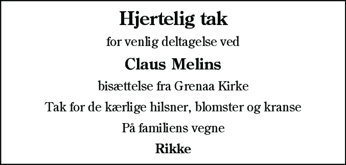 Dødsannonce for Claus Melin