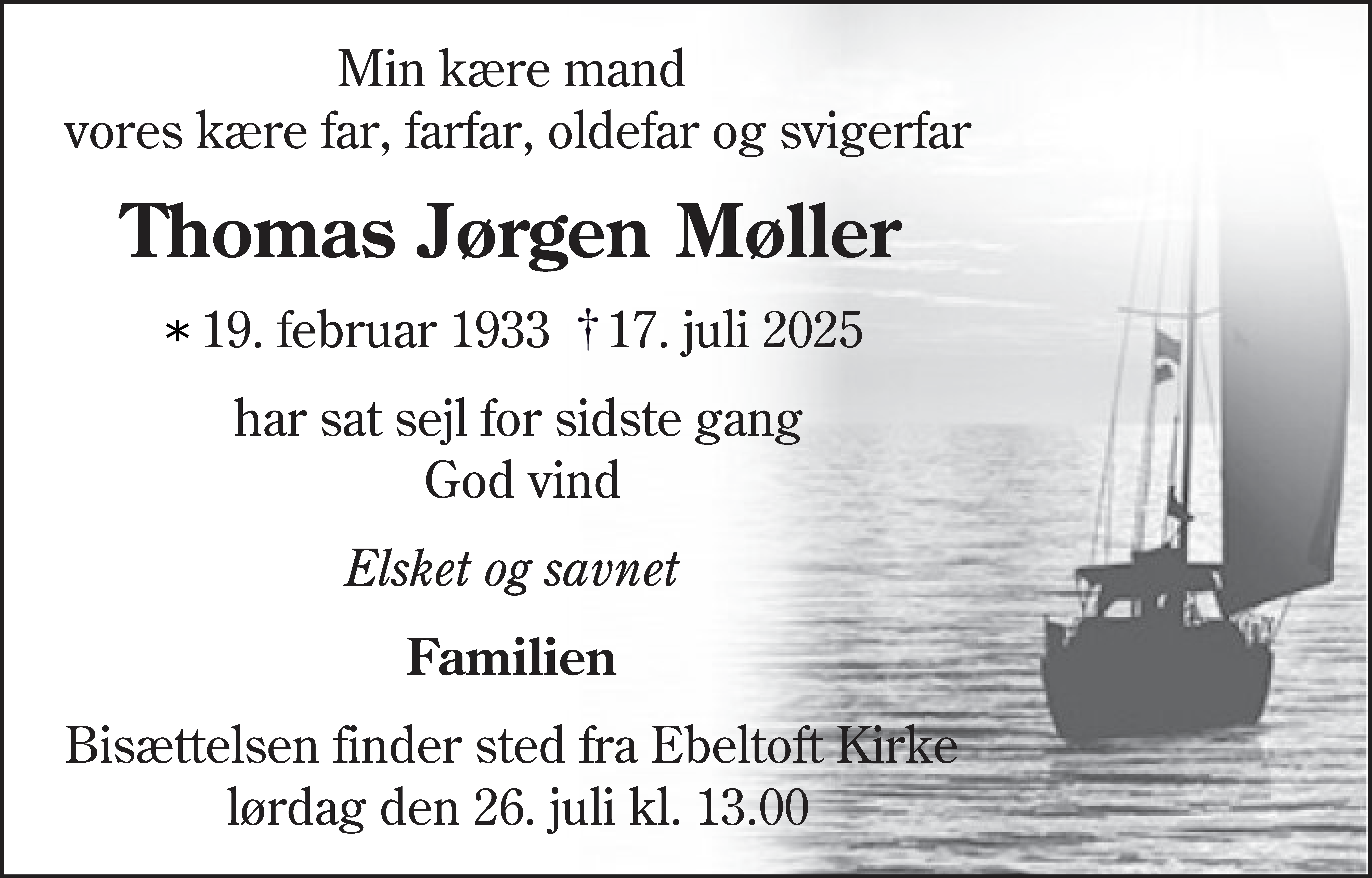 Dødsannonce for Thomas Jørgen Møller