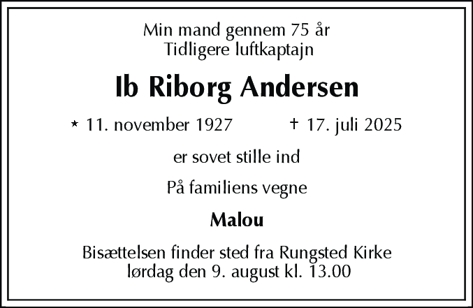 Dødsannonce for Peder Ib Riborg Andersen
