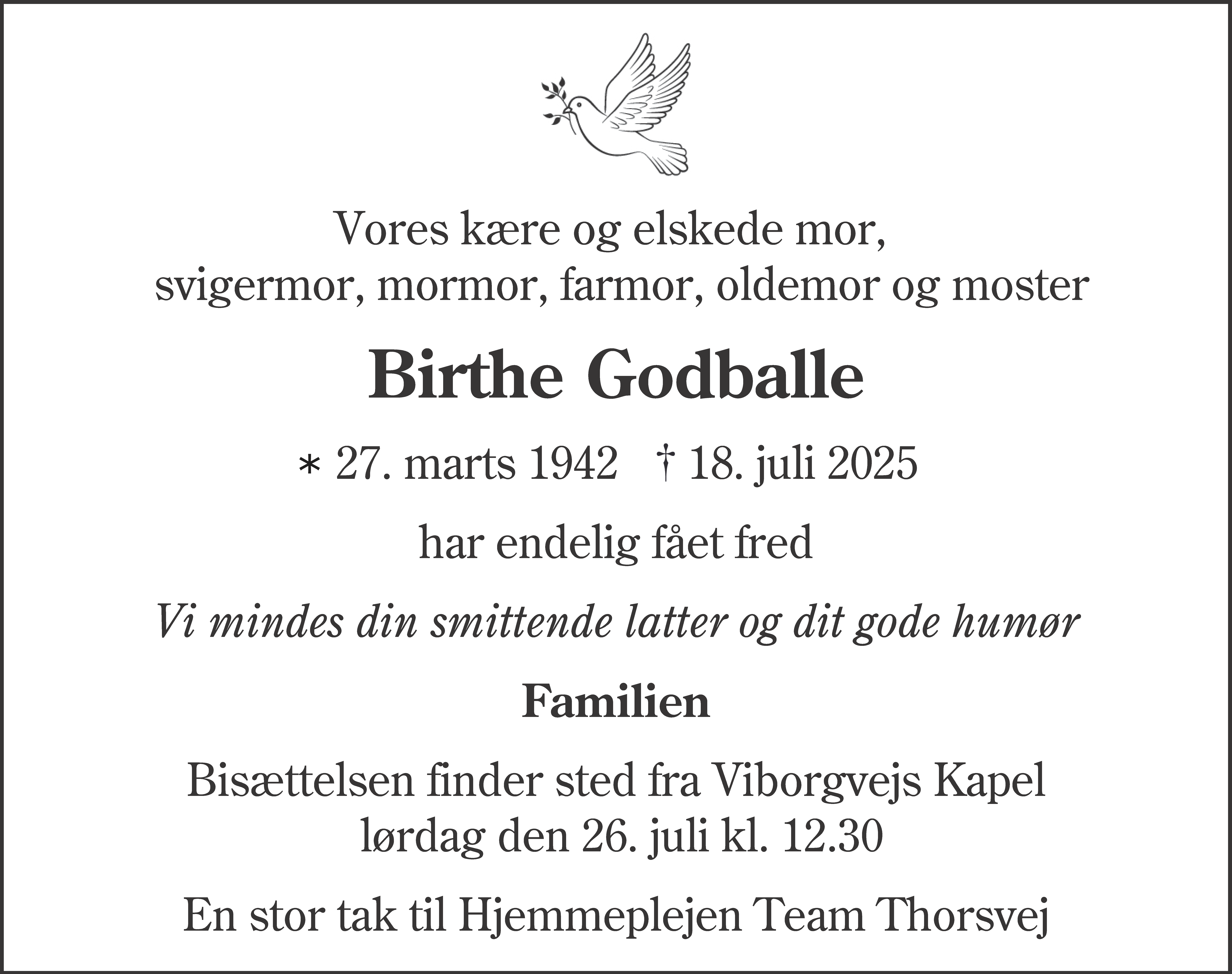 Dødsannonce for Birthe Godballe