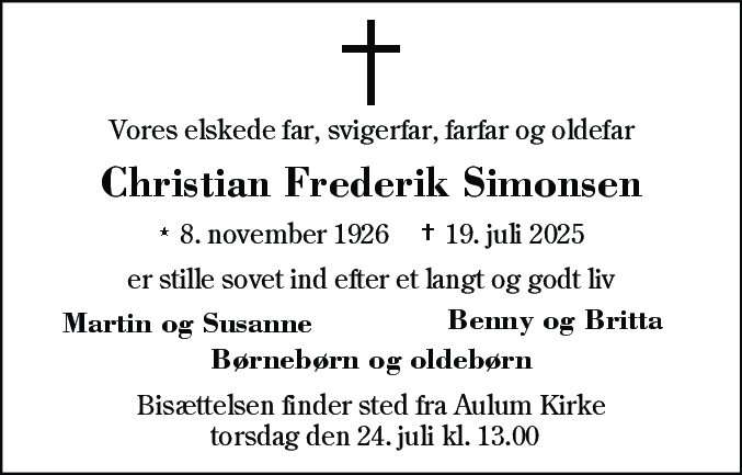 Dødsannonce for Christian Frederik Simonsen