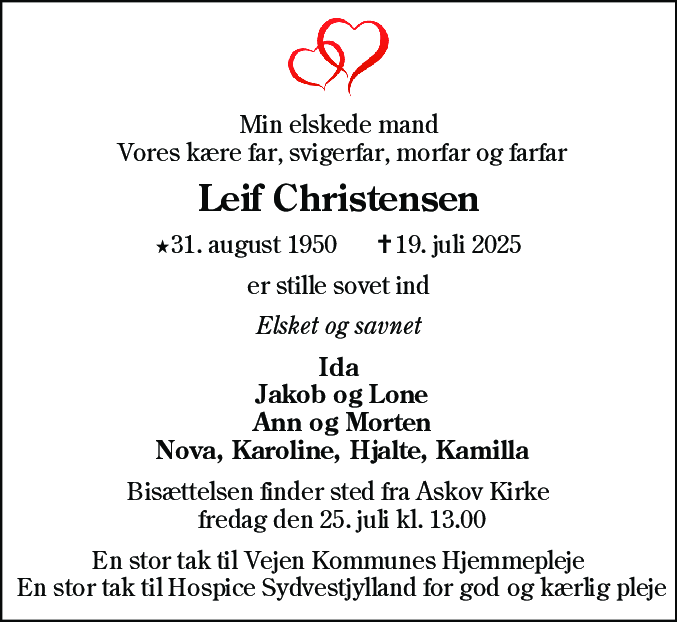 Dødsannonce for Leif Christensen