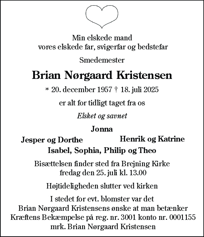 Dødsannonce for Brian Nørgaard Kristensen