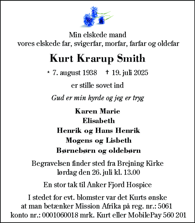 Dødsannonce for Kurt Krarup Smith