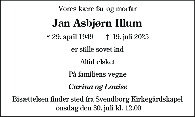 Dødsannonce for Jan Asbjørn Illum