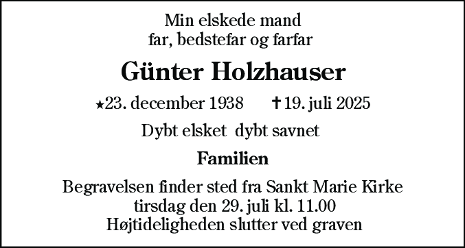 Dødsannonce for Günter Holzhauser