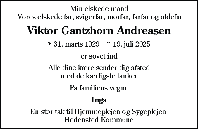 Dødsannonce for Viktor Gantzhorn Andreasen