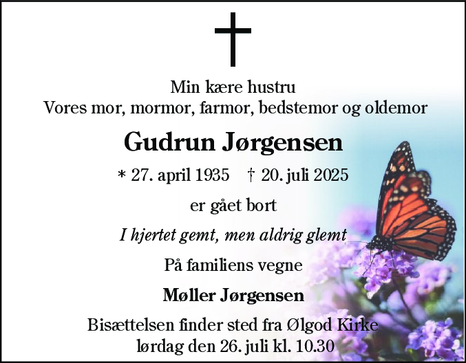 Dødsannonce for Gudrun Jørgensen