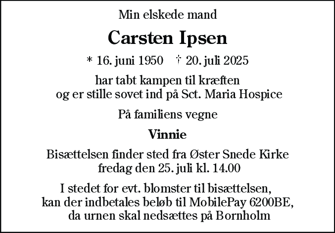 Dødsannonce for Carsten Ipsen