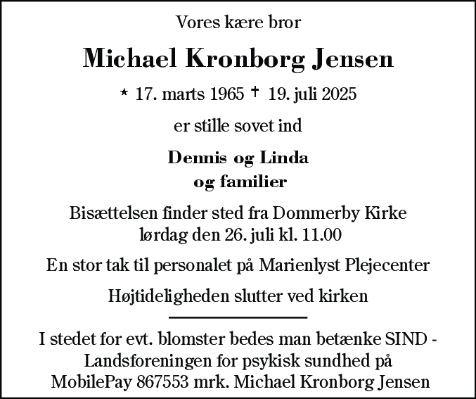 Dødsannonce for Michael Kronborg Jensen