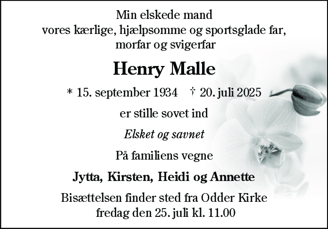 Dødsannonce for Henry Nielsen Malle