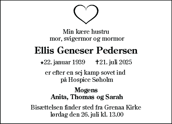 Dødsannonce for Ellis Geneser Pedersen