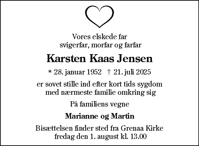 Dødsannonce for Karsten Kaas Jensen
