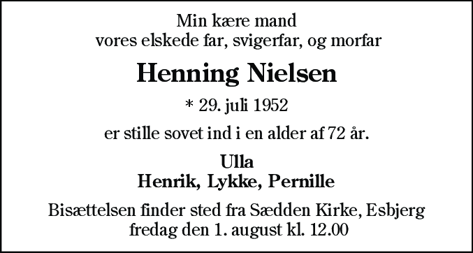 Dødsannonce for Henning Nielsen