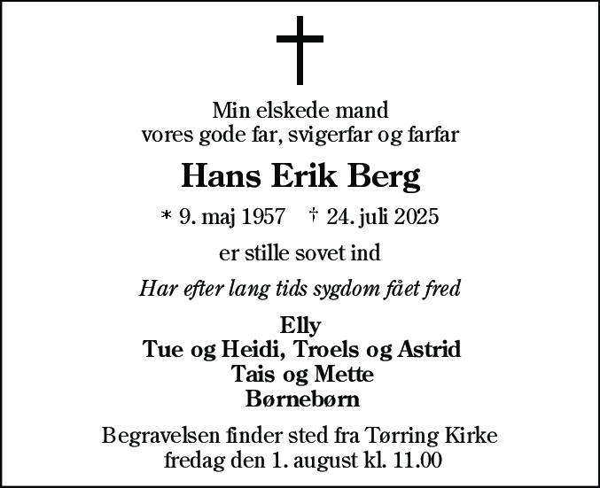 Dødsannonce for Hans Erik Berg