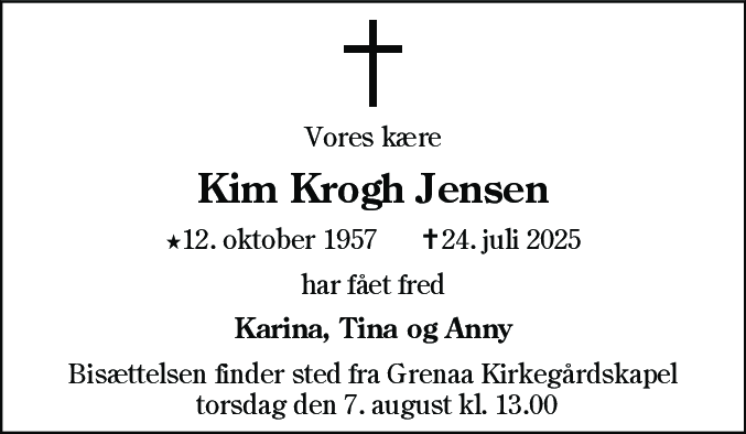 Dødsannonce for Kim Krogh Jensen