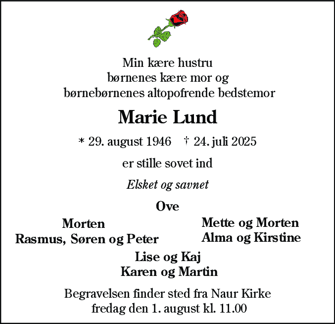 Dødsannonce for Marie Lund