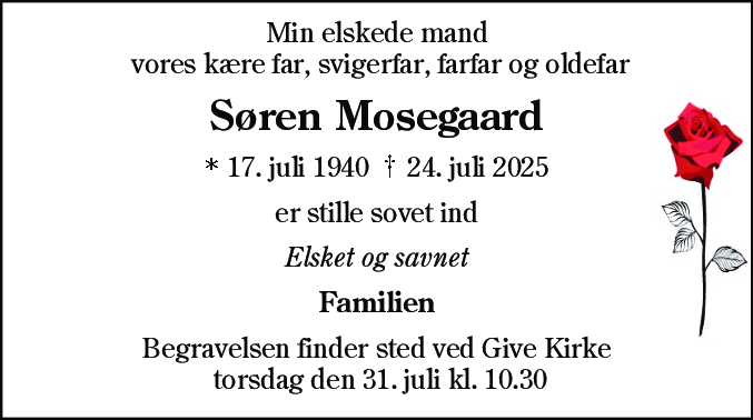 Dødsannonce for Søren Peder Kristensen Mosegaard