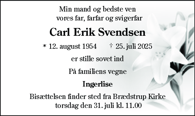 Dødsannonce for Carl Erik Svendsen