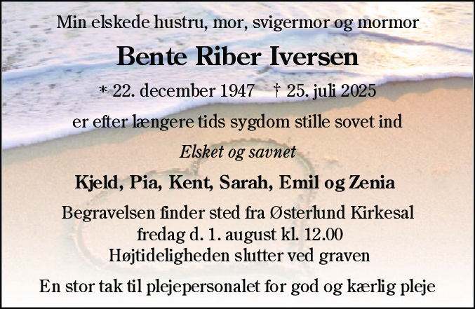Dødsannonce for Bente Riber Iversen