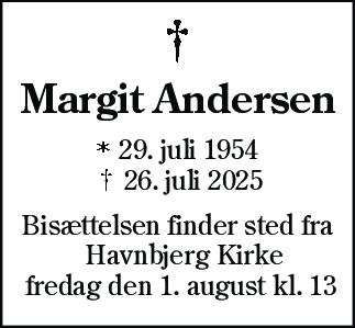 Dødsannonce for Margit Andersen