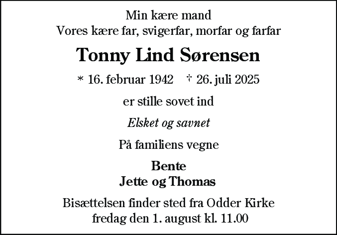 Dødsannonce for Tonny Lind Sørensen