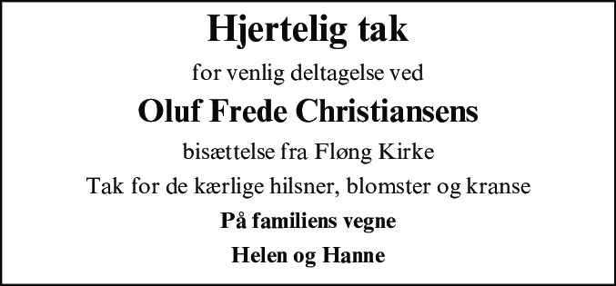 Dødsannonce for Oluf Frede Christiansen