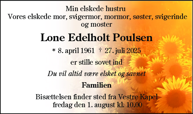Dødsannonce for Lone le Maire Poulsen