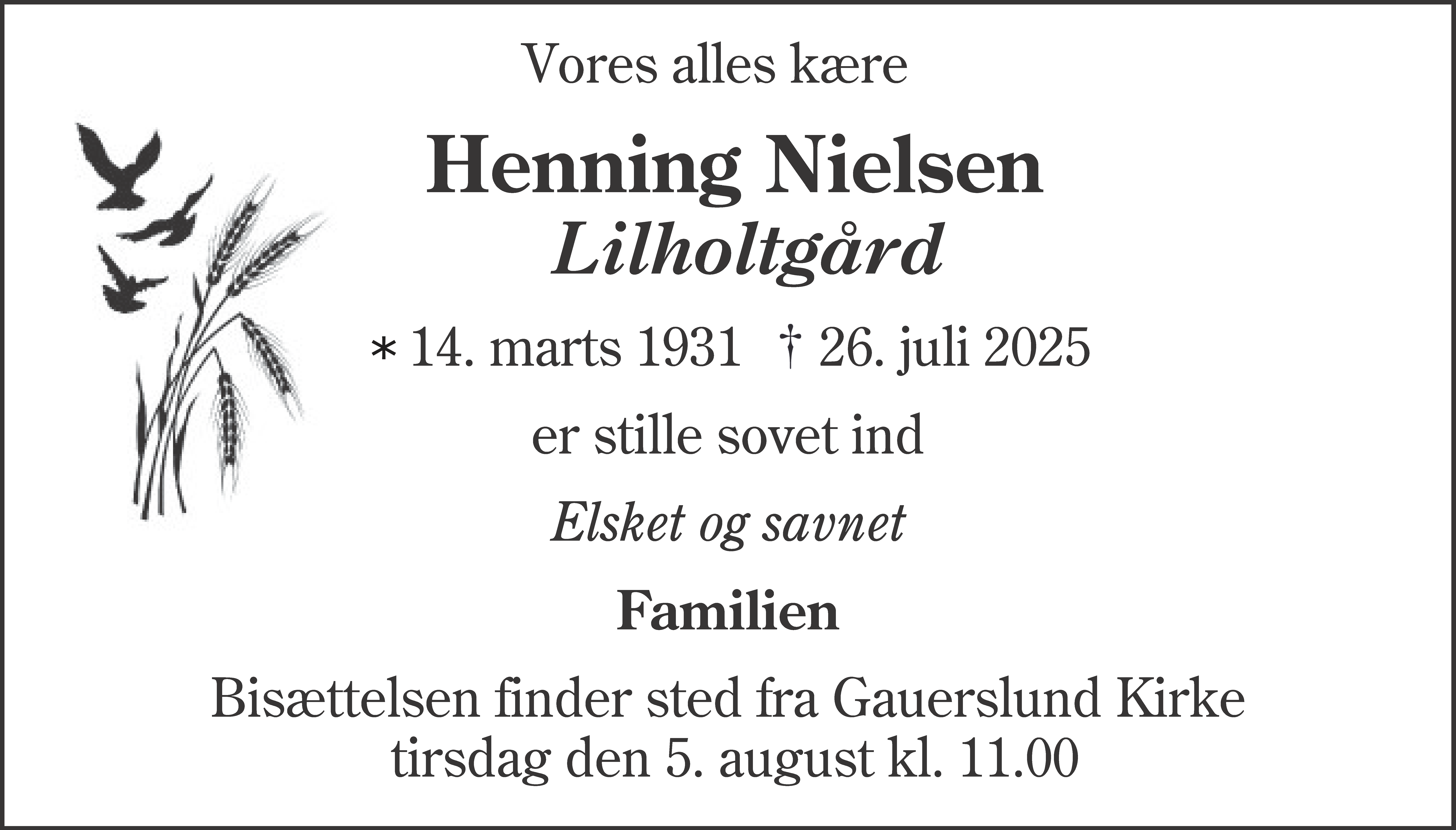 Dødsannonce for Henning Nielsen