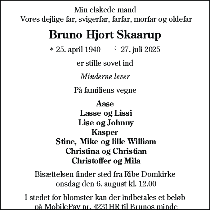 Dødsannonce for Bruno Hjort Skaarup