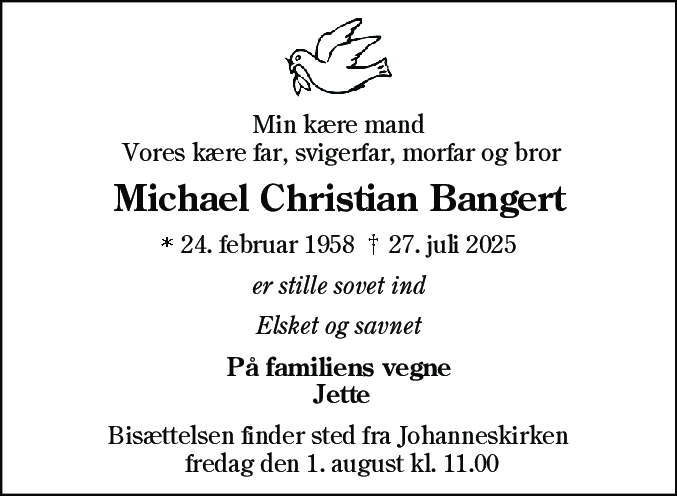 Dødsannonce for Michael Christian Bangert