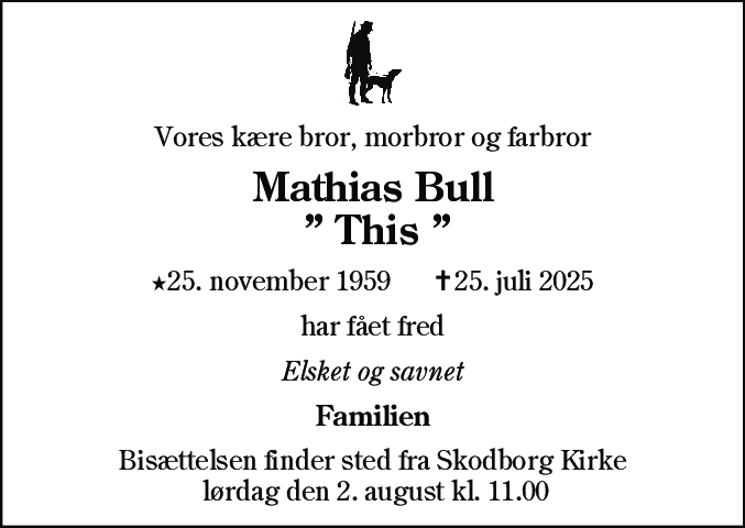 Dødsannonce for Mathias Bull