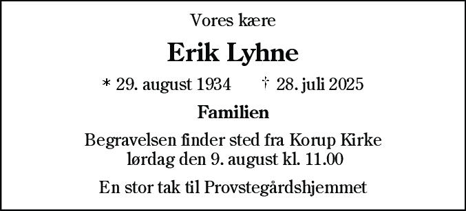 Dødsannonce for Erik Lyhne
