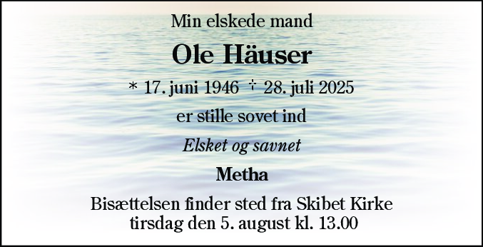 Dødsannonce for Ole Häuser
